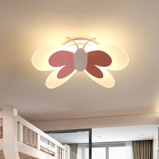 Lifelike Butterfly Flush Mount Fixture - Kids' Pink LED Ceiling Light for Girls' Bedroom