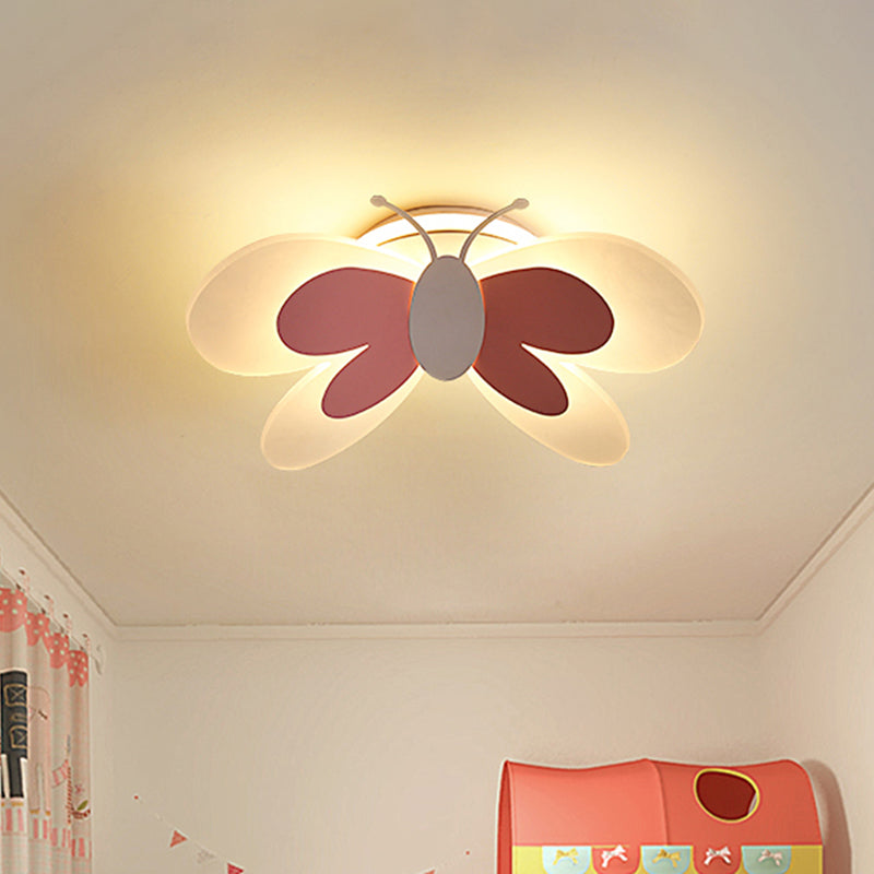 Lifelike Butterfly Flush Mount Fixture - Kids' Pink LED Ceiling Light for Girls' Bedroom