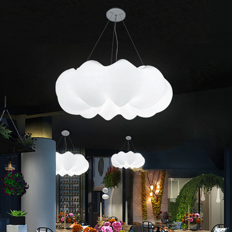 Minimalist White Cloud Bistro Led Pendant Lamp - Plastic Integrated Hanging Ceiling Light