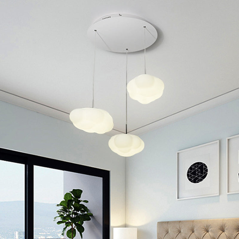 Kids White Cloud Pendant Light - 1/3/5-Head Led Fixture For Childs Room