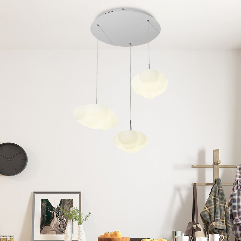 Kids White Cloud Pendant Light - 1/3/5-Head Led Fixture For Childs Room