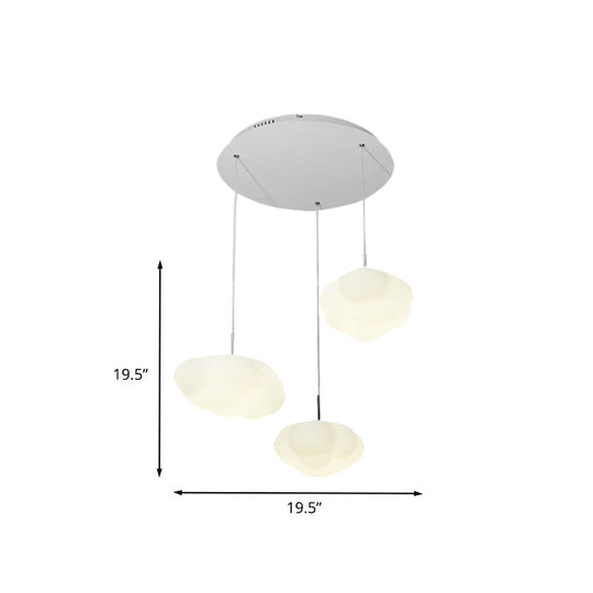 Kids White Cloud Pendant Light - 1/3/5-Head Led Fixture For Childs Room