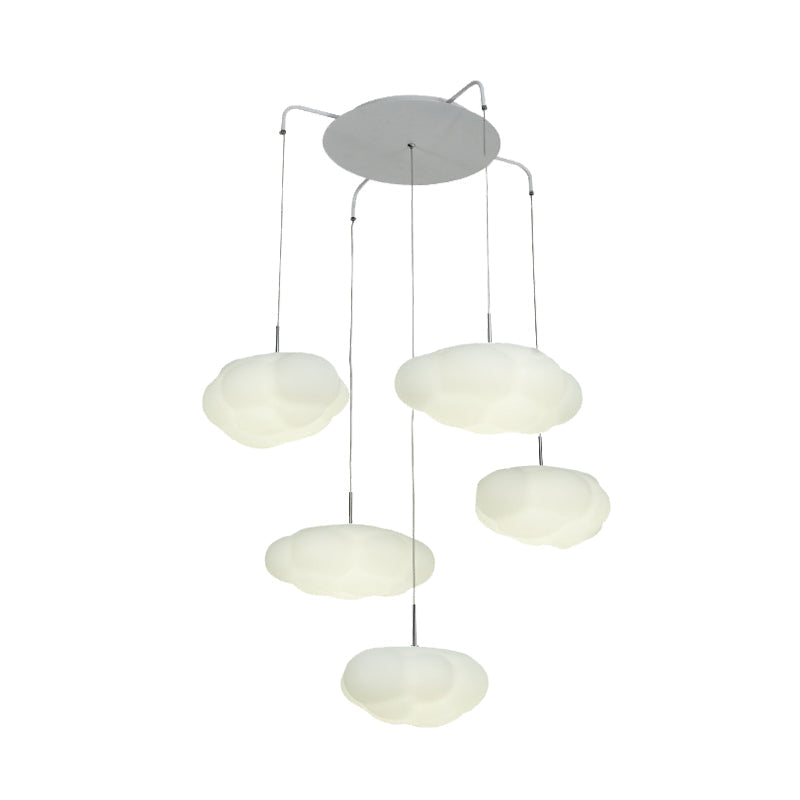 Kids White Cloud Pendant Light - 1/3/5-Head Led Fixture For Childs Room