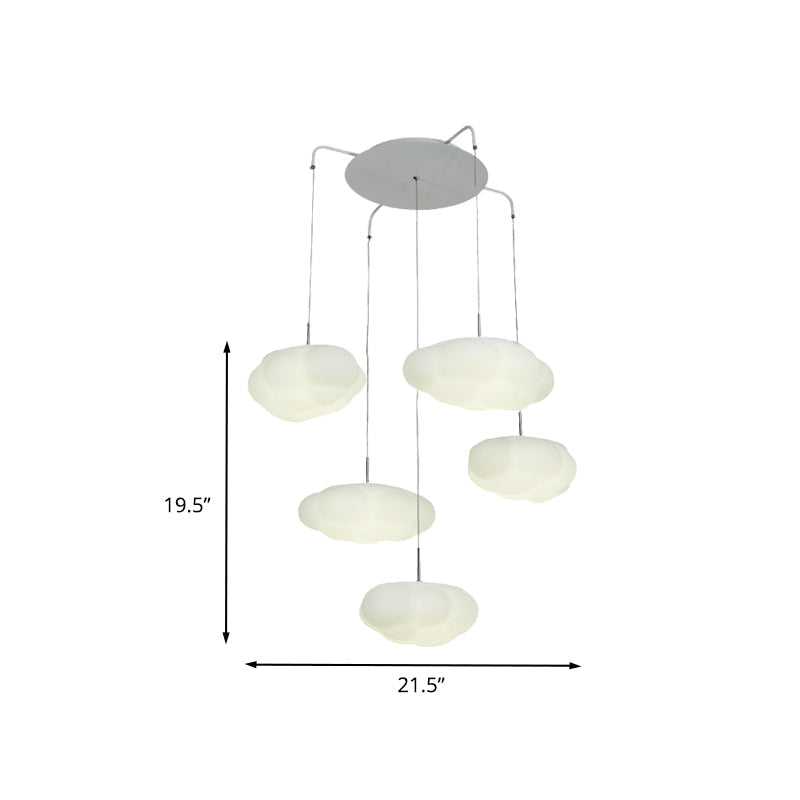 Kids White Cloud Pendant Light - 1/3/5-Head Led Fixture For Childs Room