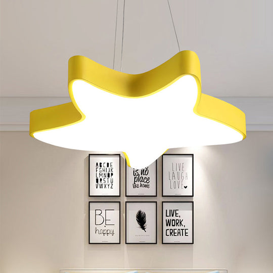 Kids Bedroom Pendant Ceiling Light - Asteroidea Led Hanging Lamp In Macaron Acrylic Pink/Yellow/Blue