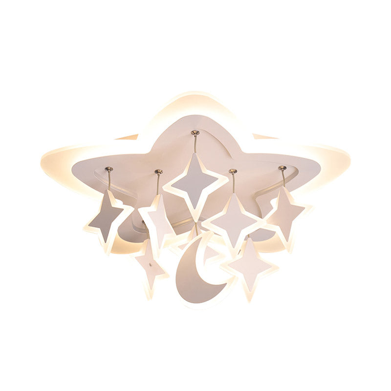 Starry Kids Room Led Ceiling Light With Acrylic Cartoon Design In Warm/White Flush Mount Lamp White