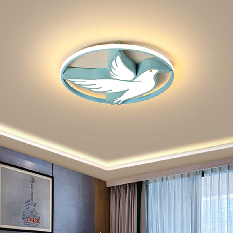 Blue Dove Macaron Acrylic Led Ceiling Light With Glow Ring Guard - Warm/White Flush Mount Lighting /