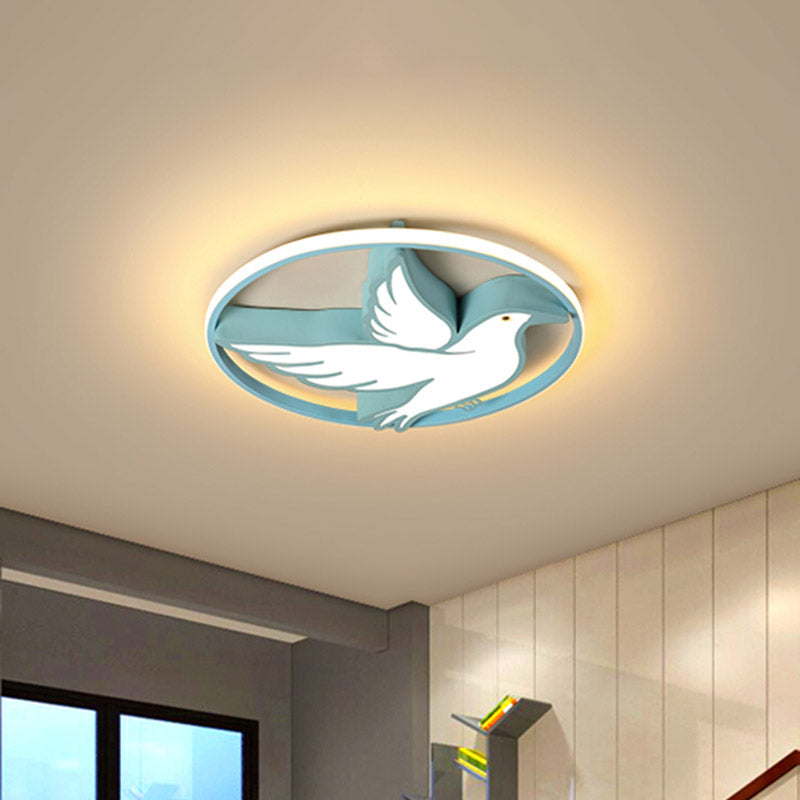 Blue Dove Macaron Acrylic Led Ceiling Light With Glow Ring Guard - Warm/White Flush Mount Lighting