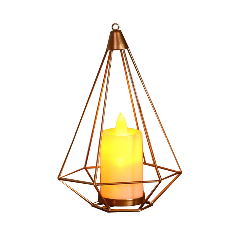 Golden Led Candle Style Table Lamp With Fun Cage Design For Kids Nightstand