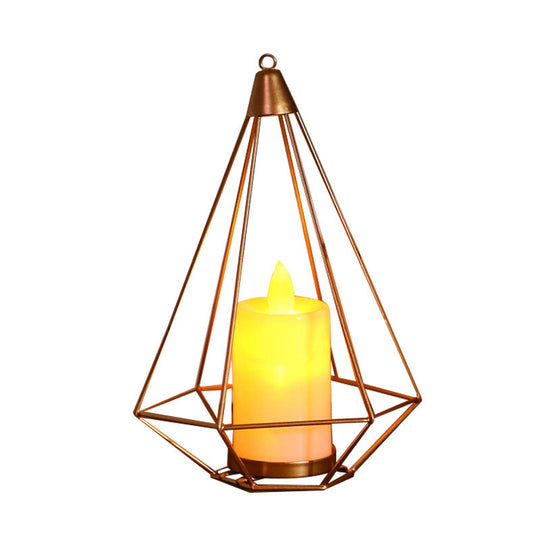 Golden Led Candle Style Table Lamp With Fun Cage Design For Kids Nightstand