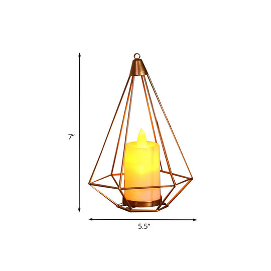 Golden Led Candle Style Table Lamp With Fun Cage Design For Kids Nightstand