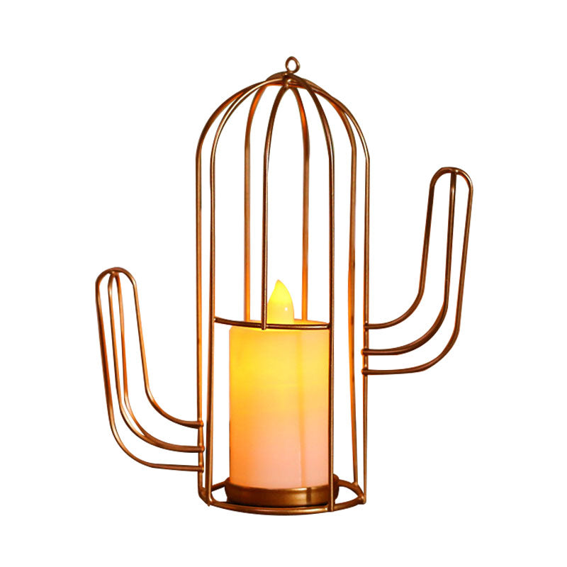 Golden Led Candle Style Table Lamp With Fun Cage Design For Kids Nightstand