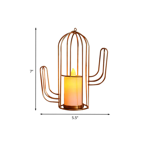 Golden Led Candle Style Table Lamp With Fun Cage Design For Kids Nightstand