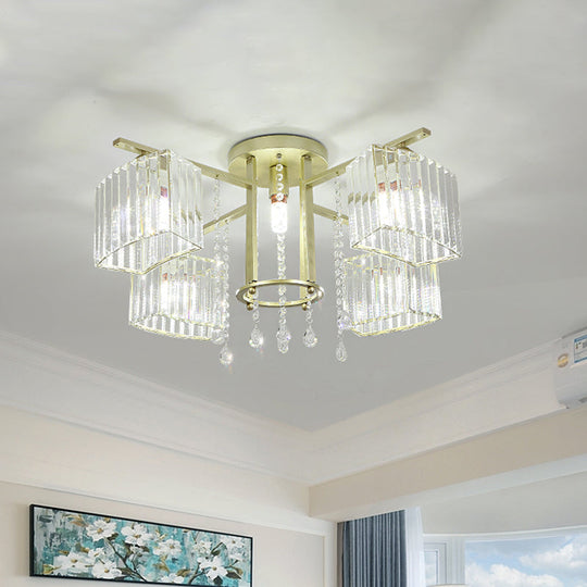 Modern 5/7 Bulb Ceiling Light with Clear Crystal Block Shade - Perfect for Bedrooms!