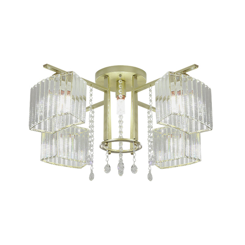 Modern 5/7 Bulb Ceiling Light with Clear Crystal Block Shade - Perfect for Bedrooms!