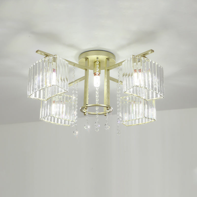 Modern 5/7 Bulb Ceiling Light with Clear Crystal Block Shade - Perfect for Bedrooms!