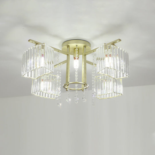 Modern 5/7 Bulb Ceiling Light With Clear Crystal Block Shade - Perfect For Bedrooms!