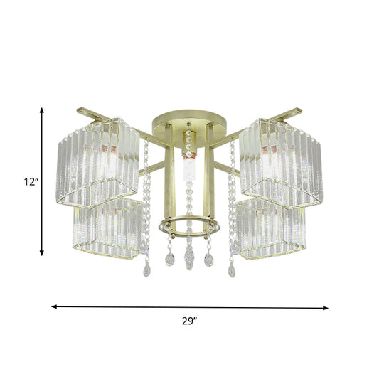 Modern 5/7 Bulb Ceiling Light with Clear Crystal Block Shade - Perfect for Bedrooms!