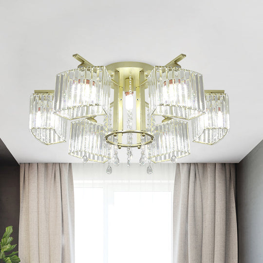 Modern 5/7 Bulb Ceiling Light with Clear Crystal Block Shade - Perfect for Bedrooms!