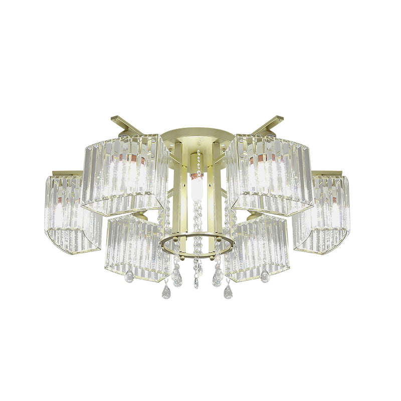 Modern 5/7 Bulb Ceiling Light with Clear Crystal Block Shade - Perfect for Bedrooms!