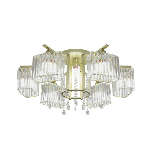 Modern 5/7 Bulb Ceiling Light with Clear Crystal Block Shade - Perfect for Bedrooms!