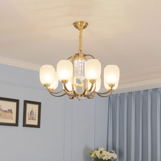 Frosted Glass Pendant Chandelier With Modernist Design - 3/6 Heads In Brass 6 /