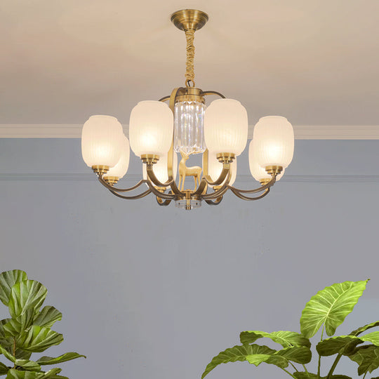 Frosted Glass Pendant Chandelier With Modernist Design - 3/6 Heads In Brass