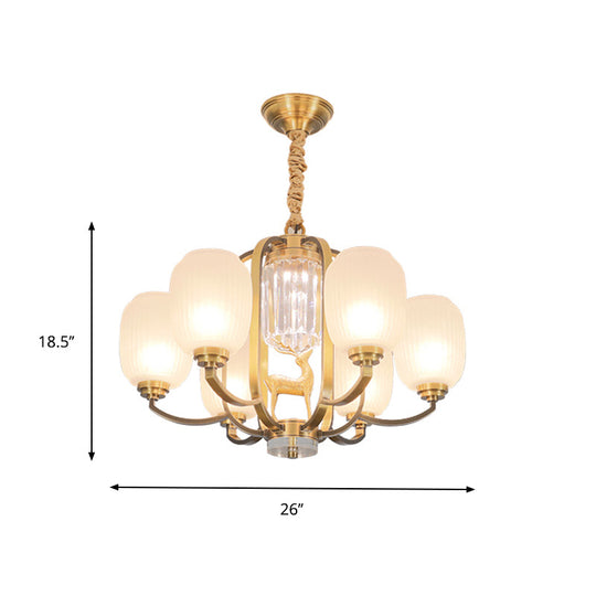 Frosted Glass Pendant Chandelier With Modernist Design - 3/6 Heads In Brass