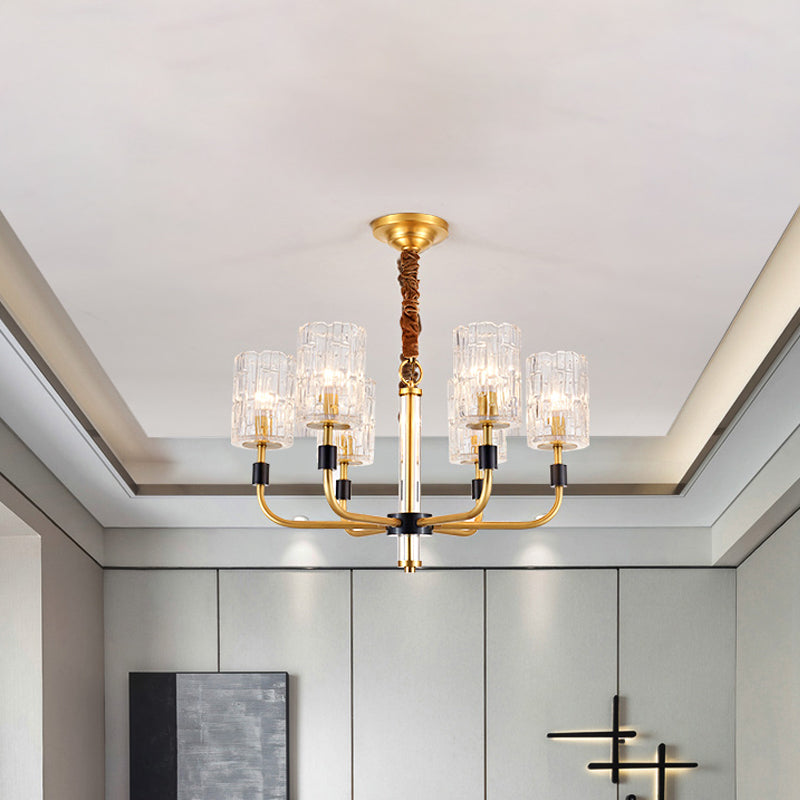 Minimalistic Crystal Block Chandelier With Brass Finish 3/6-Light Ceiling Pendant Lamp