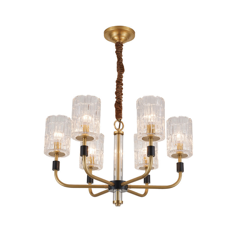 Minimalistic Crystal Block Chandelier With Brass Finish 3/6-Light Ceiling Pendant Lamp