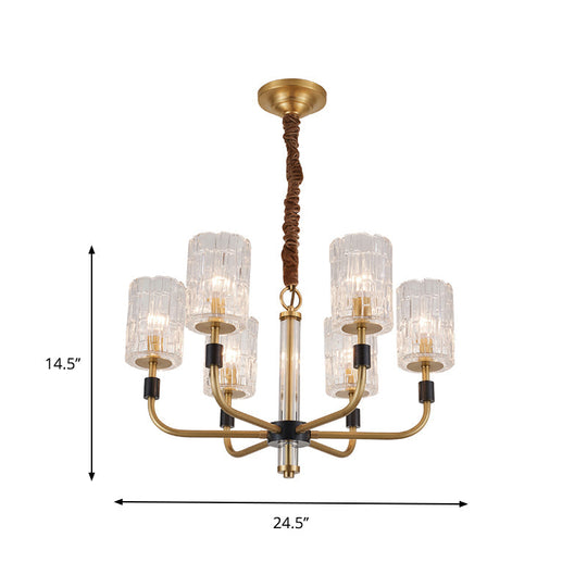 Minimalistic Crystal Block Chandelier With Brass Finish 3/6-Light Ceiling Pendant Lamp