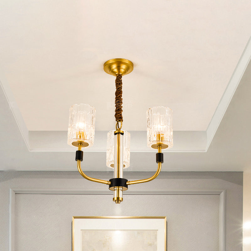 Minimalistic Crystal Block Chandelier With Brass Finish 3/6-Light Ceiling Pendant Lamp