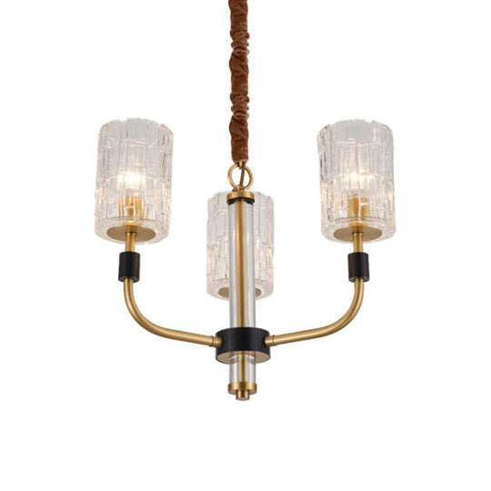 Minimalistic Crystal Block Chandelier With Brass Finish 3/6-Light Ceiling Pendant Lamp