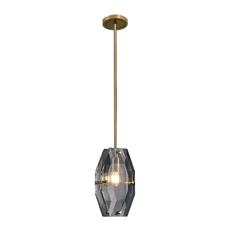 Double Panel Pendant Lighting: Faceted Crystal Ceiling Hang Fixture In Brass 1-Bulb