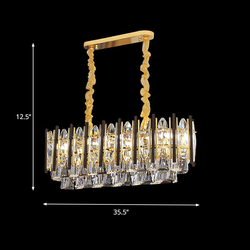 Contemporary Crystal Cone Island Light Fixture With Gold Finish - 10 Bulbs Ceiling Suspension Lamp