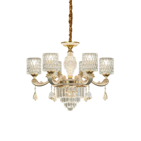 Modern Gold Cylinder Crystal Pendant Chandelier - 6/8-Light Dining Room Lamp Fixture