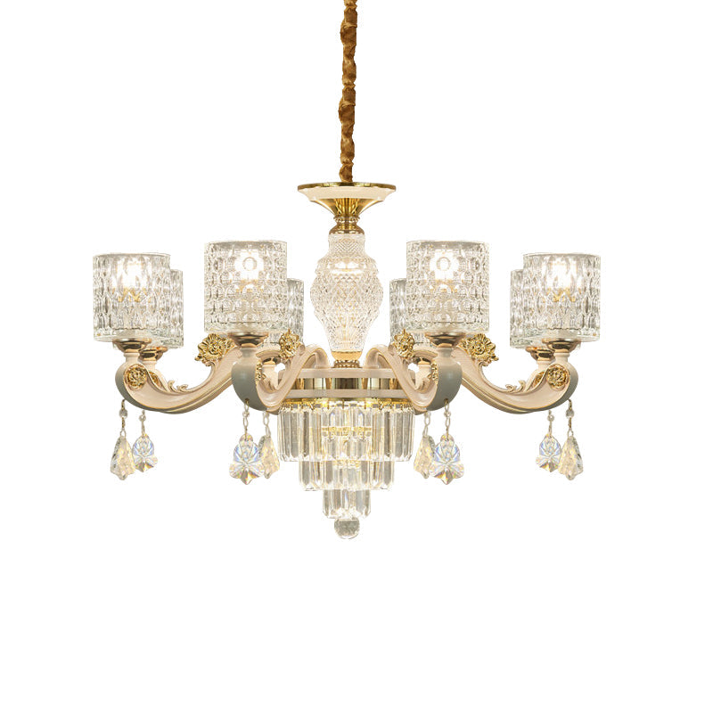 Modern Gold Cylinder Crystal Pendant Chandelier - 6/8-Light Dining Room Lamp Fixture