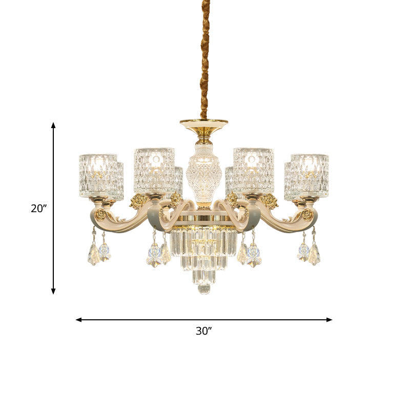 Modern Gold Cylinder Crystal Pendant Chandelier - 6/8-Light Dining Room Lamp Fixture