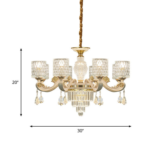 Modern Gold Cylinder Crystal Pendant Chandelier - 6/8-Light Dining Room Lamp Fixture