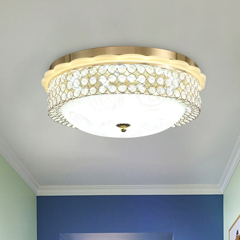 Led Crystal Bead Flushmount Lamp For Foyer - Modernist Circle Design 16/19.5 Wide Gold / 16