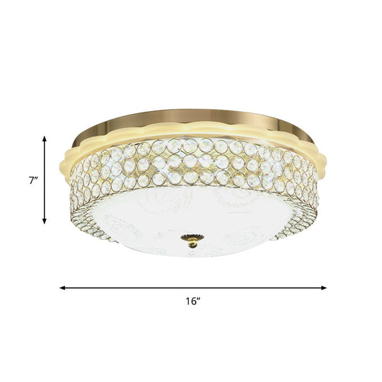 LED Crystal Bead Flushmount Lamp for Foyer - Modernist Circle Design, 16"/19.5" Wide