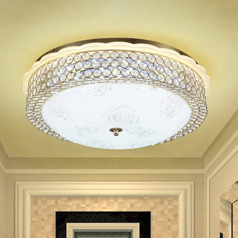 LED Crystal Bead Flushmount Lamp for Foyer - Modernist Circle Design, 16"/19.5" Wide