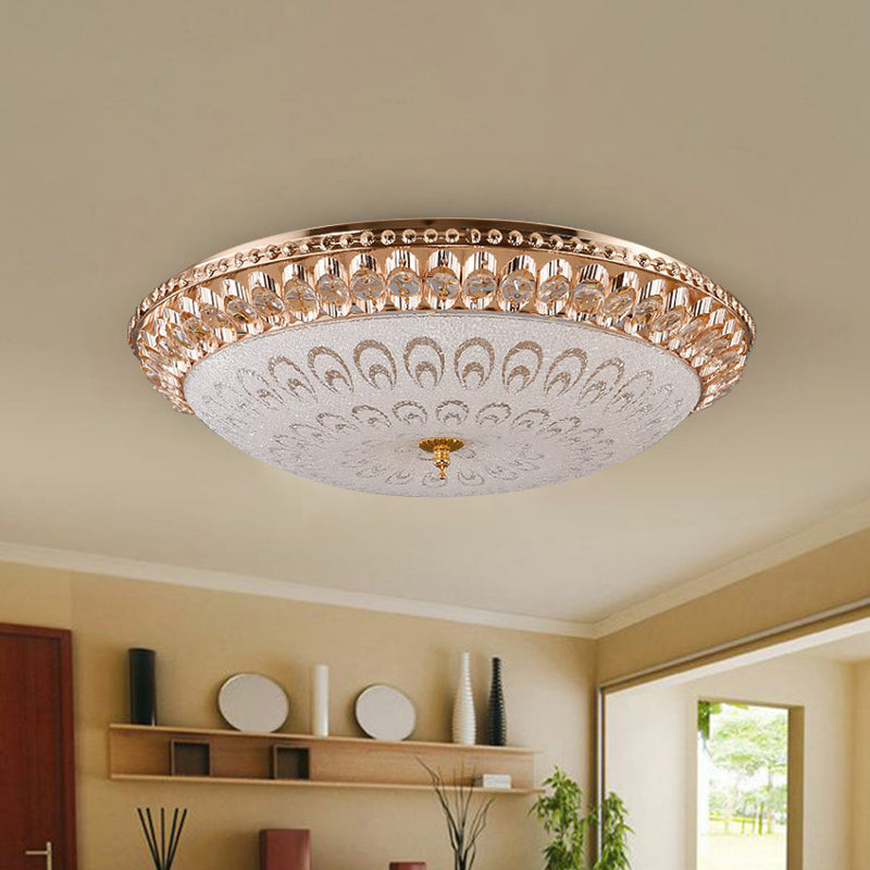 Modern Crystal Glass LED Gold Domed Flush Mount Ceiling Light for Bedroom, 16"/19.5" Width