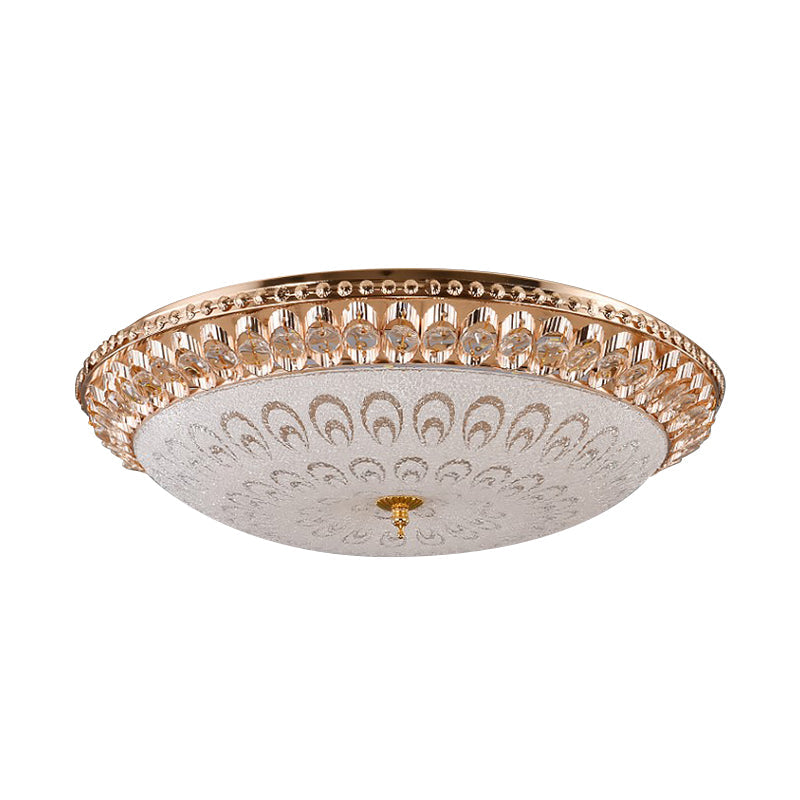 Modern Crystal Glass LED Gold Domed Flush Mount Ceiling Light for Bedroom, 16"/19.5" Width