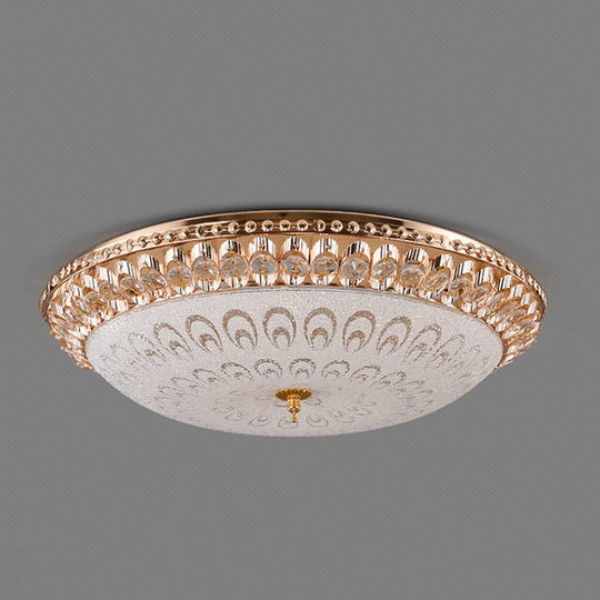 Modern Crystal Glass LED Gold Domed Flush Mount Ceiling Light for Bedroom, 16"/19.5" Width