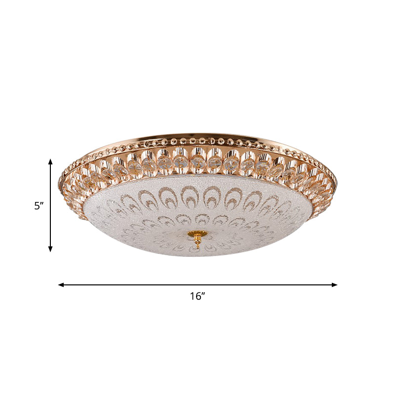 Modern Crystal Glass LED Gold Domed Flush Mount Ceiling Light for Bedroom, 16"/19.5" Width