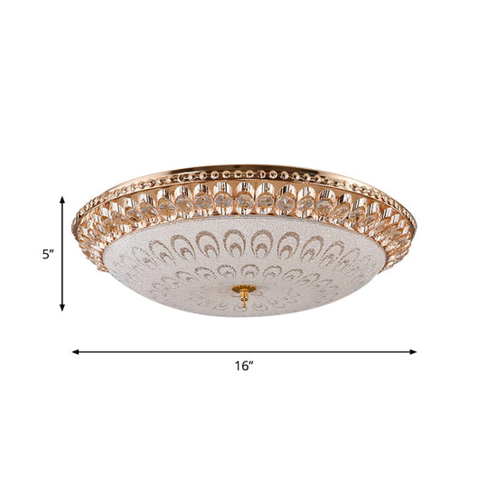 Modern Crystal Glass LED Gold Domed Flush Mount Ceiling Light for Bedroom, 16"/19.5" Width