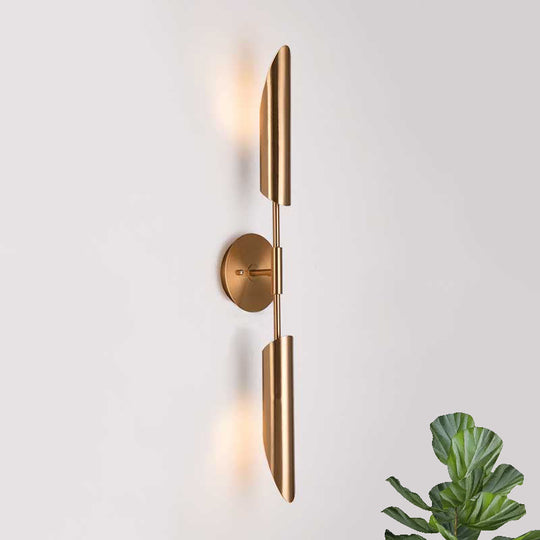 Modern Metal Wall Lamp Sconce With Brass Finish Led Lighting - Tube Up-Down Mount 2 /