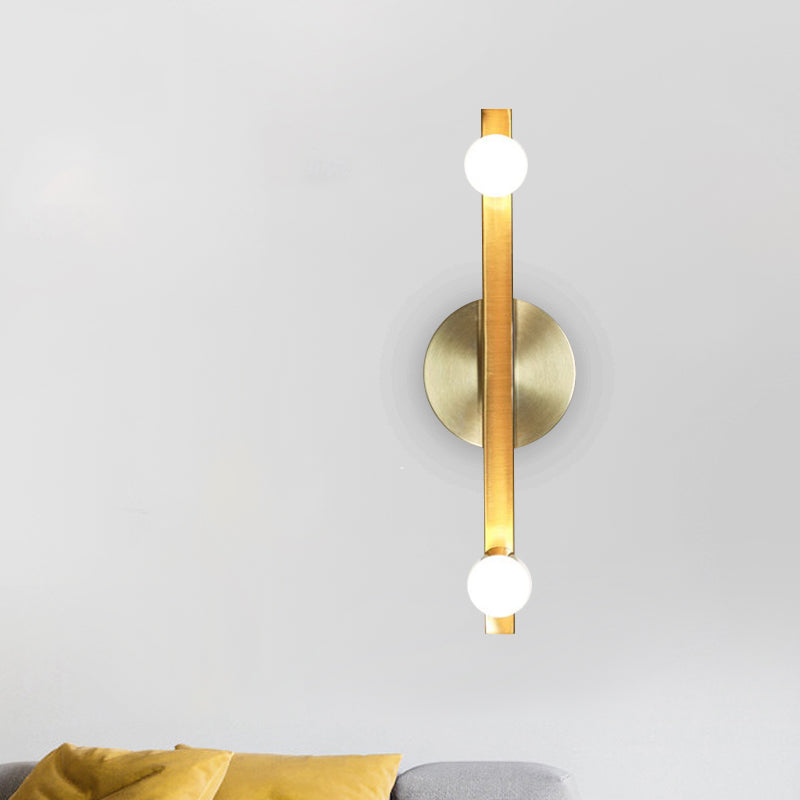 Modern Gold Metallic Linear Sconce Light With 2 Bulbs Wall Mounted Vanity Lamp Fixture