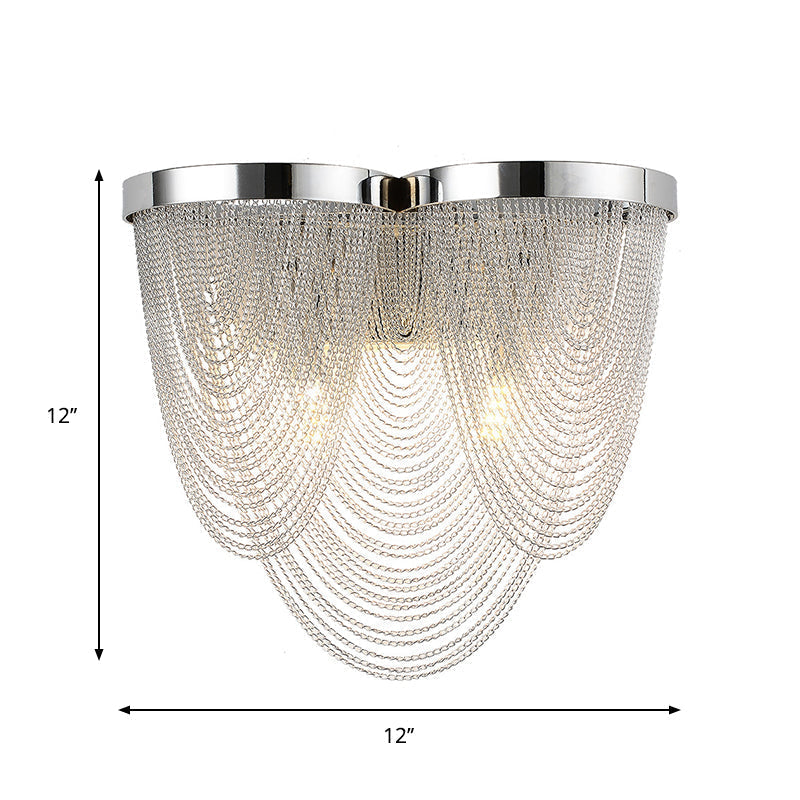 Contemporary Silver Tassels Living Room Metal Sconce - 2-Light Led Wall Lamp Fixture